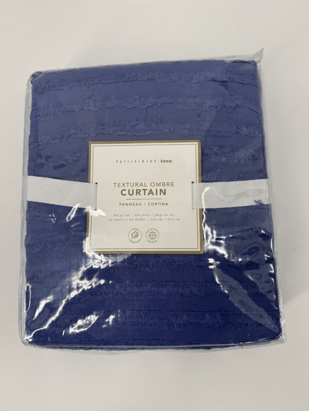 Pottery Barn Teen Textural Ombre Curtain 52" X 84" Set Of Two Chem Conscious Blu - Picture 6 of 6